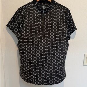 Tail Golf Black Short-Sleeve Zip Golf Polo with White Hexagon Print